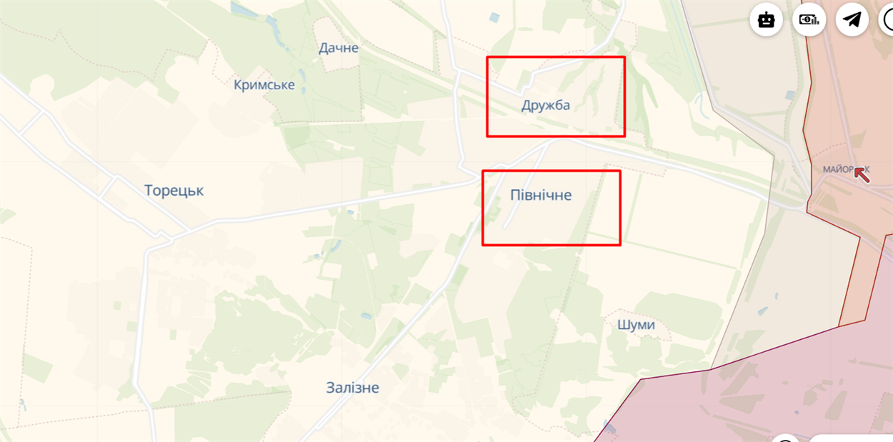 Карта бойових дій біля Торецька станом на 12.12.2022