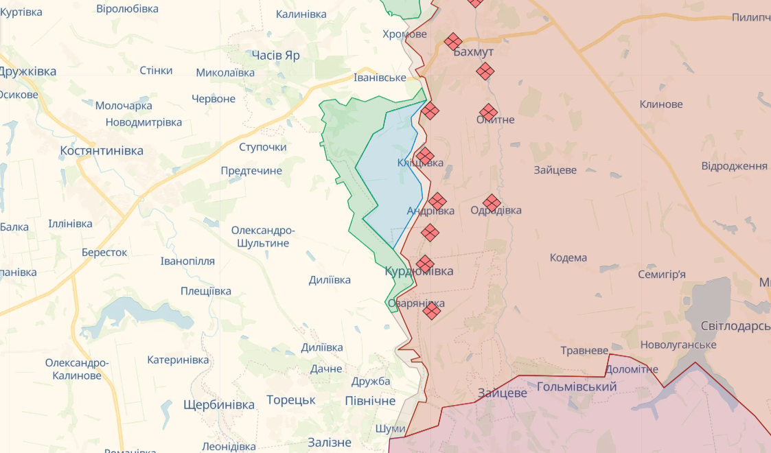 Мапа бойових дій біля Бахмута станом на 25.07.2023